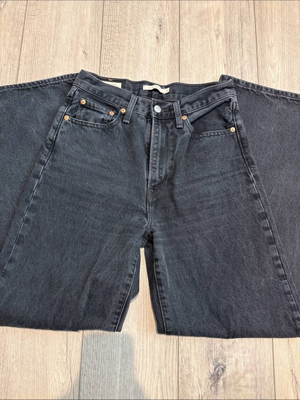 Levi's Black Ribcage High-Rise Straight Leg Jeans